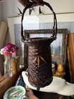 Japanese Antique Braided Bamboo Work Woven Basket Flower Vase Ikebana