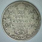 1909 Canada Silver Twenty-five Cents Coin Canadian Good Circulated Coin