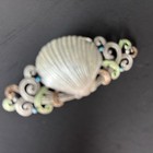 Vintage Signed Colored Scallop Shell Brooch Pin   Rhinestones Silver Pewter