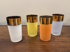 Set Of 4 Mid Century Modern Frosted Tumblers With Gold Rims