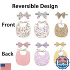 Esumun Baby Girls Reversible Floral Print Bibs Saliva Towel Set  Flounce Edge