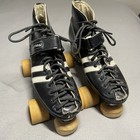 Vintage Chicago Hyde Roller Skates Betty Lytle Size 9 Black Leather White Stripe