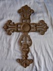 Cast Iron Wall Cross Fleur De Lis Open Filigree Scroll Western Rustic Home Decor