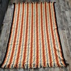 Hand Made Afghan 71x58 Orange Beige Etc Vintage Granny Throw Blanket Striped Usa