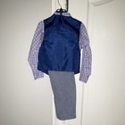 Izod Boys Gray Size 4 4-piece Suit Set Vest Pants Plaid Shirt Red Bow Tie