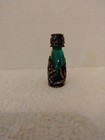Antique Art Nouveau Green Glass Silver Metal  Lattice Ornate Perfume Bottle