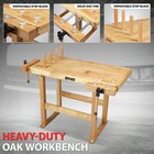 40  X 25  Heavy Duty Oak Plank Workbench Work Table W  2 Adjustable Handles