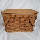 Antique Wooden   Rattan Large Rustic Picnic Basket Early To Mid 1900 s