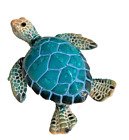 Sea Turtle Figurine 3 25  Long Textured Polystone Blue Color Home Decor Gift