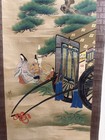 Antique Japanese Hanging Scroll Courtyard Carriage Scene Silk Painting 1940s