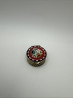 Vtg Round Micro Mosaic Floral Ornate Gold Tone Italian Pill Box Hinged Lid