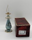 Vtg Egyptian Hand-blown Glass Perfume Bottle Gold Lattice Accents W Stopper 4 5   