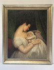 Antique Painting Pretty Woman Women Female Model 19th Century Large Oil Mystery