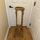 Vintage Bamboo Rattan 2 Tier Plant Stand Pedestal 39    Tall
