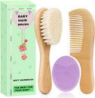 Baby Hair Brush And Comb Set For Newborns   Toddlers   Wooden Baby Brush Set    