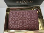 Coach Boxed Corner Zip Wristlet Sv Wine Glittered Leather Nwt