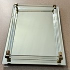 Vtg Glass Mirror Vanity Perfume Tray Lucite Bars Art Deco Regency 8   x11   