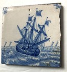Lot Of 3 Antique Delft Tiles Ships Boats