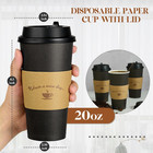 50 Pack 20 Oz Paper Coffee Cups For Hot Chocolate Drinks  Black Disposable Coffe