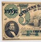 1860s  5 Citizens Bank Of Louisiana  Shreveport Obsolete Unc La-15-g60a