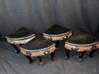 Antique Vintage Four Piece Low Chinese Table Or Stools Black Lacquer Hand Carved