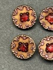 Gorgeous Antique Vintage Set Of 6 Red Glass   Metal Buttons - 7 16   c13 