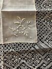 Antique Vintage Lot Of 2 Brussels Lace White Handkerchiefs