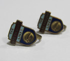 Vtg Rare Greyhound Bus Lines Enamel Clasp Earrings Pin Htf Gold Colored Award