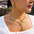 Gorgeous Cubic Zirconia Flower Necklace Earrings Silver Plated Prom Jewelry Set 