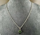 Sterling Silver Necklace Earrings Set Green Stone Pierced 16   