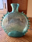 Rare 18th Century Green Dutch Glass Bottle Hand Blown With Applied Spiky Edges