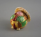 Miniature Turkey Trinket Box - Hand Painted Enamel - Swarowski Crystals