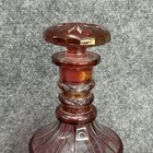 Vintage Cranberry Cut-to-clear Glass Decanter W  Stopper Etched Grapes Floral 