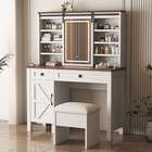 Farmhouse Makeup Vanity Desk With Sliding And Lights And Hairdryer Holder