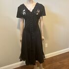 Vintage Black Suede Dress Beaded Lace Gypsy