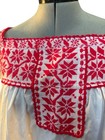 Vintage 1970s Mexican Embroidered Huipil Blouse Red White Cotton Folk Top M l 