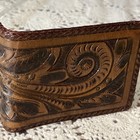 70   s Vintage Style Hand Tooled Genuine Leather Wallet With Embossed Floral