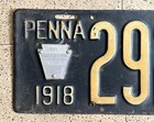 1918 Pennsylvania License Plate     Original     Brilliant Antique Vintage Car Tag