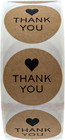 1  Round Kraft Thank You Heart Stickers   1 000 Thanks Labels Roll brown Kraft L