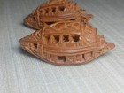 Set Of 2 Vintage Chinese Olive Pit Boat Carvings     Hand-carved With Moving Doors