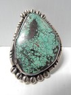 Lrg Stone Vintage Navajo Indian Sterling Silver Spdr Web Turquoise Ring Adj Size