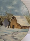 Vintage Hand Painted Saw Blade 7  Winter Barn Folk Art
