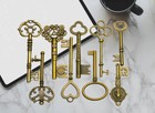 9pcs Keys Big Large New Antique Old Brass Skeleton Lot For Diy Making Lock