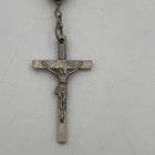 Antique Wood   Silver Crucifix Cross Bead Rosary In Metal Rosary Made In Italy