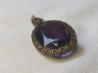 Antique Victorian Bronze Filigree Pendant Antique Amethyst Purple Czech Glass
