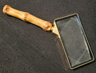 Vintage Bamboo Handle Rectangular Magnifying Glass Brass Desk Reading Magnifier