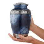 Reminded Silver And Blue Brass Cremation Urn For Human Ashes With Velvet Bag