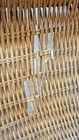Vtg Handmade Farmhouse Gathering Basket Wicker Rattan Handle Lattice Work Woven