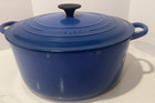 Vintage Le Creuset 7 25 Qt Blue Enameled Cast Iron Dutch Oven  28 With Lid