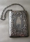 Antique Art Nouveau Silver Floral 2 Coin Holder Mirror Card Case Purse Wallet